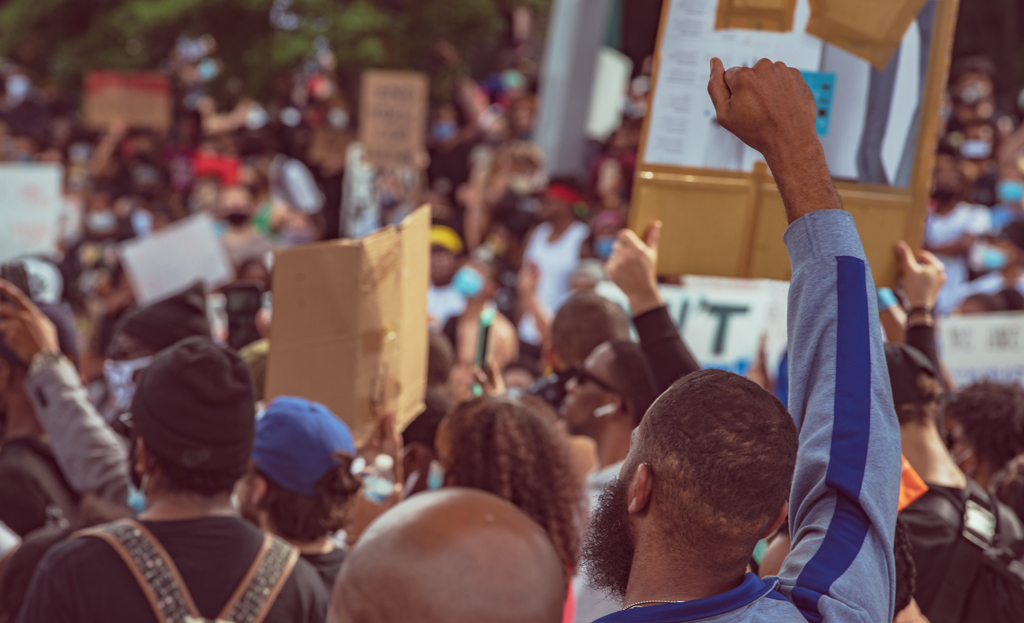 A Black Lives Matter crowd gathers in solidarity