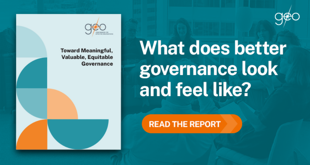 Graphic showing GEO's Equitable Governance Publication